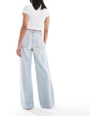 Asos Design Wide Leg Jeans With Crease Front In Blue