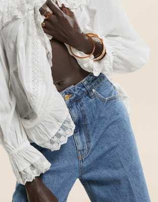 Asos Design Wide Leg Jeans With Creased Front In Blue