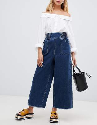 elastic waist wide leg jeans