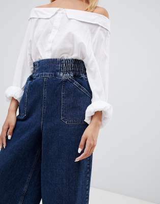 wide elastic waistband jeans