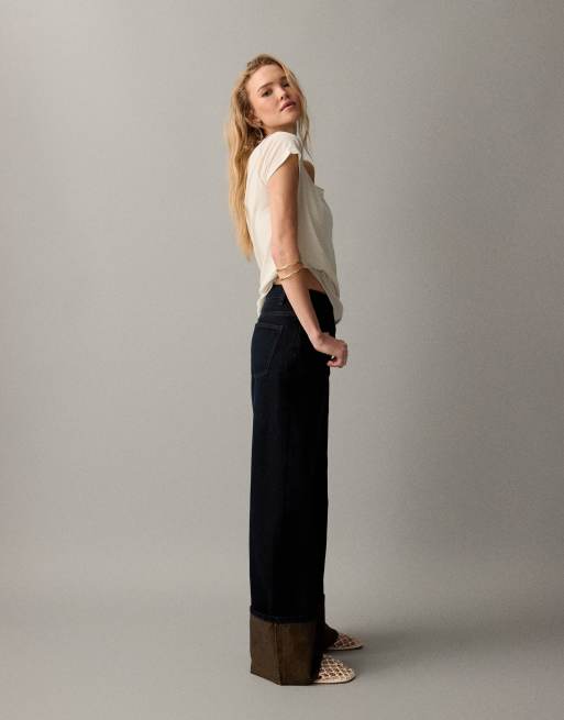 ASOS DESIGN wide leg jeans with extreme cuffed hems in indigo with brown tint, 3 of 7