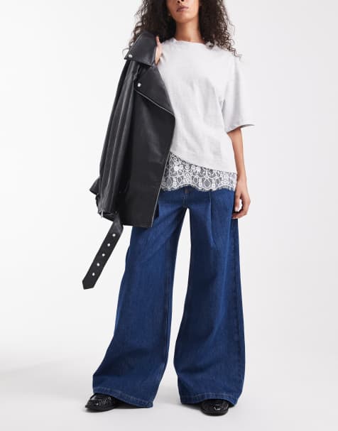 ASOS DESIGN wide leg jeans with front pleats in indigo - view 1