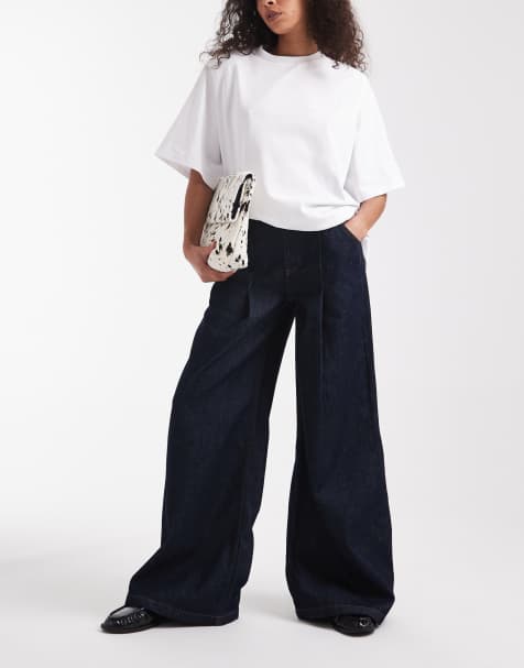 ASOS DESIGN wide leg jeans with front pleats in indigo - view 1