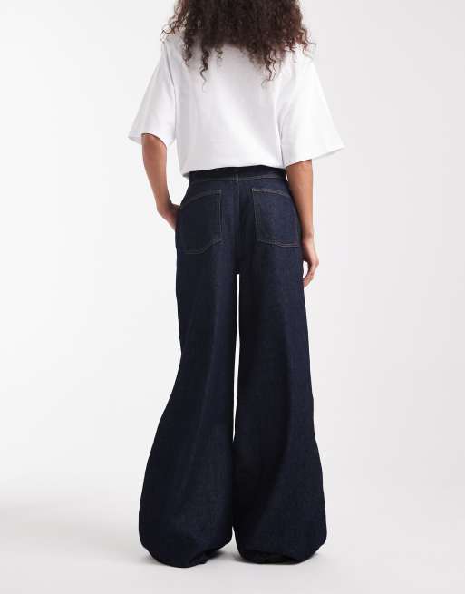 ASOS DESIGN wide leg jeans with front pleats in indigo, 3 of 5