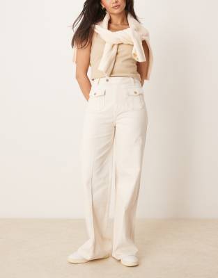 Asos Design Wide Leg Jeans With Front Pockets In Ecru-white
