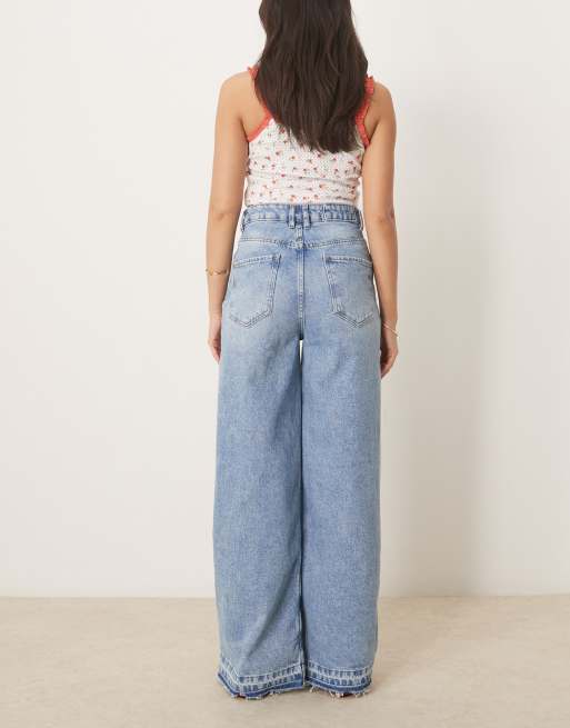 ASOS DESIGN wide leg jeans with let down hem in pale wash, 2 of 5