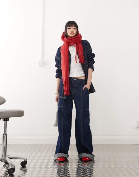 ASOS DESIGN wide leg jeans with oversized pockets in indigo - view 1