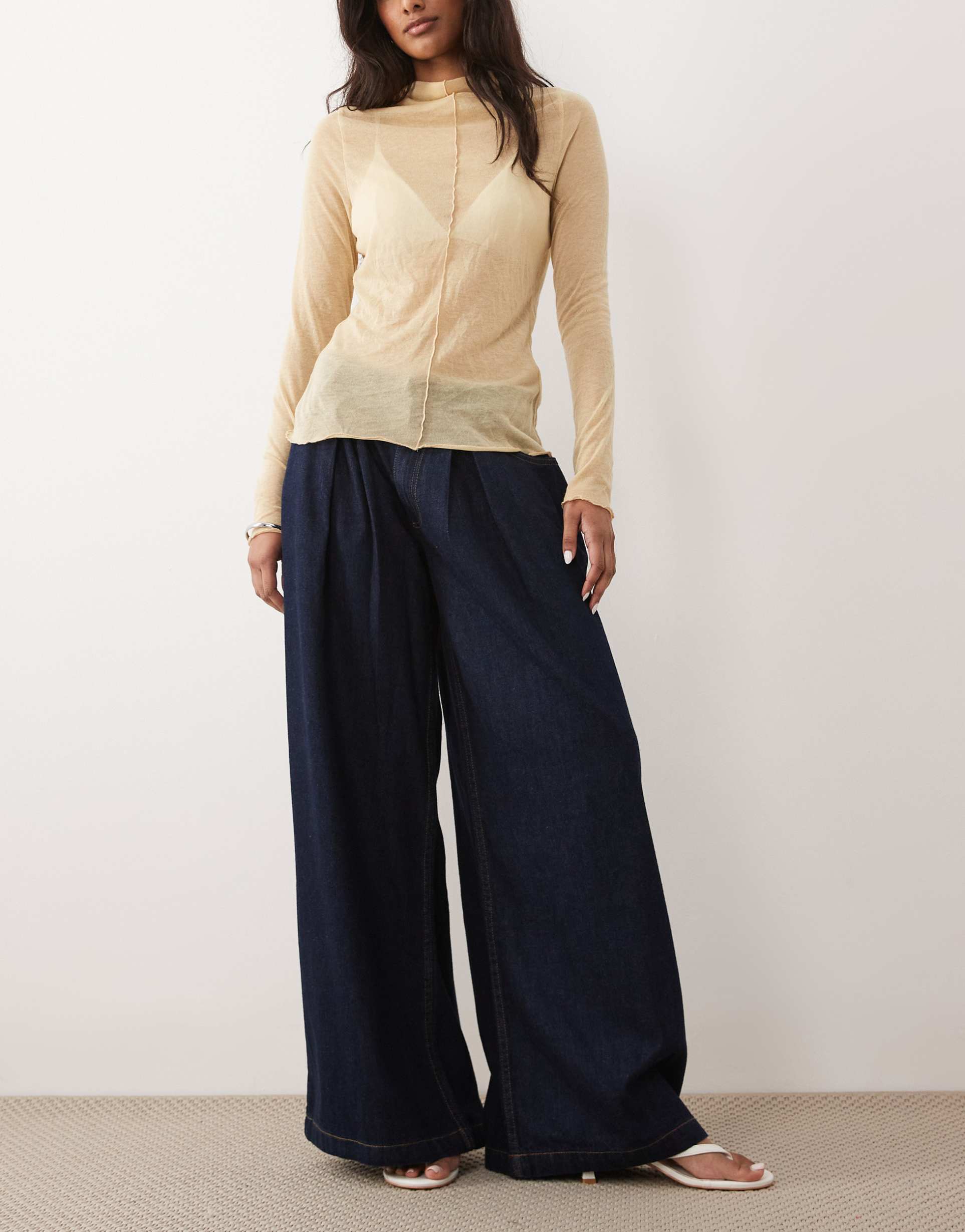 asos design wide leg jeans with pleat detail in rinse wash