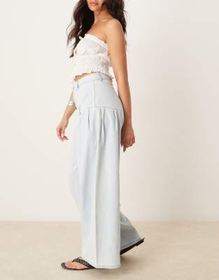 Asos Design Wide Leg Jeans With Pleats In Blue
