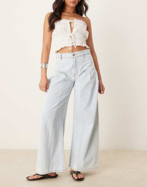 ASOS DESIGN wide leg jeans with pleats in lightwash - view 1