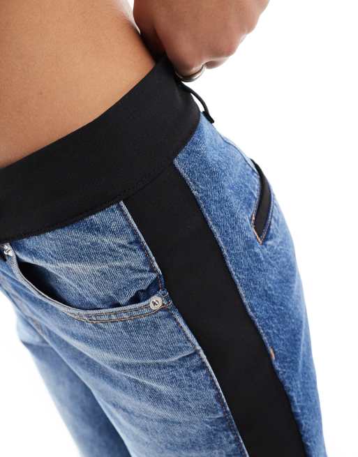 ASOS DESIGN wide leg jeans with tailored waistband in black and mid blue, 5 of 5