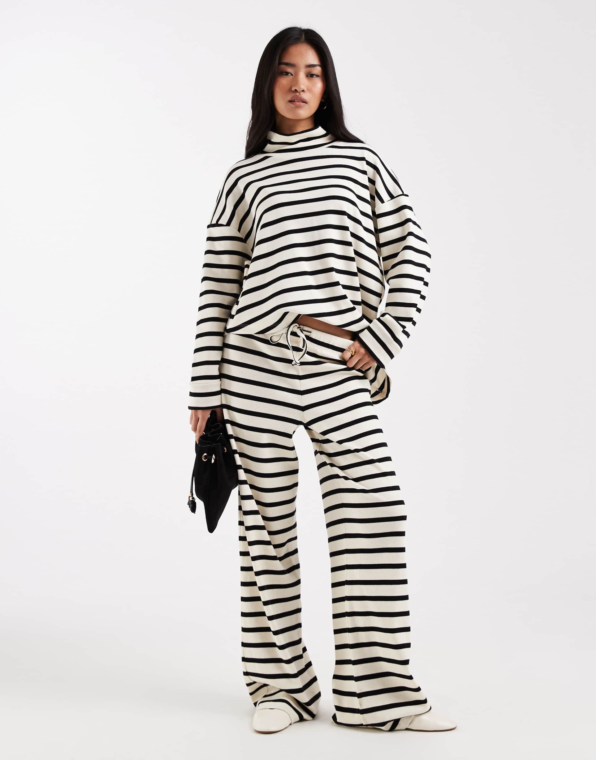 asos design wide leg jersey pants in stripes - part of a set
