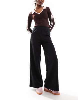 Asos Design Wide Leg Jersey Suit Pants In Black In Black