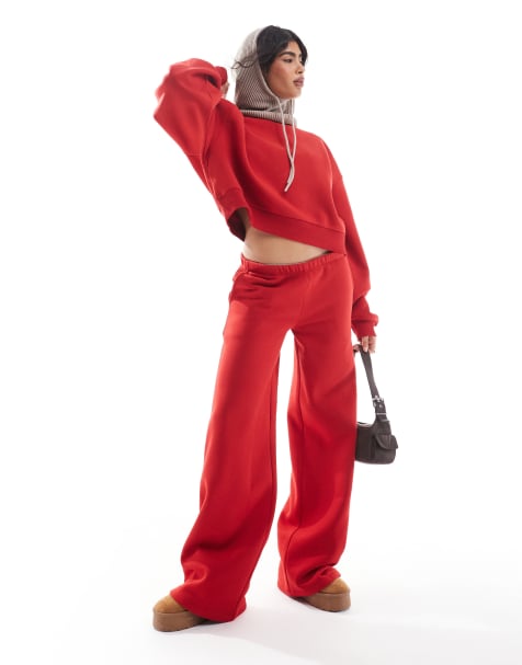 ASOS DESIGN wide leg jogger co-ord in red - view 1