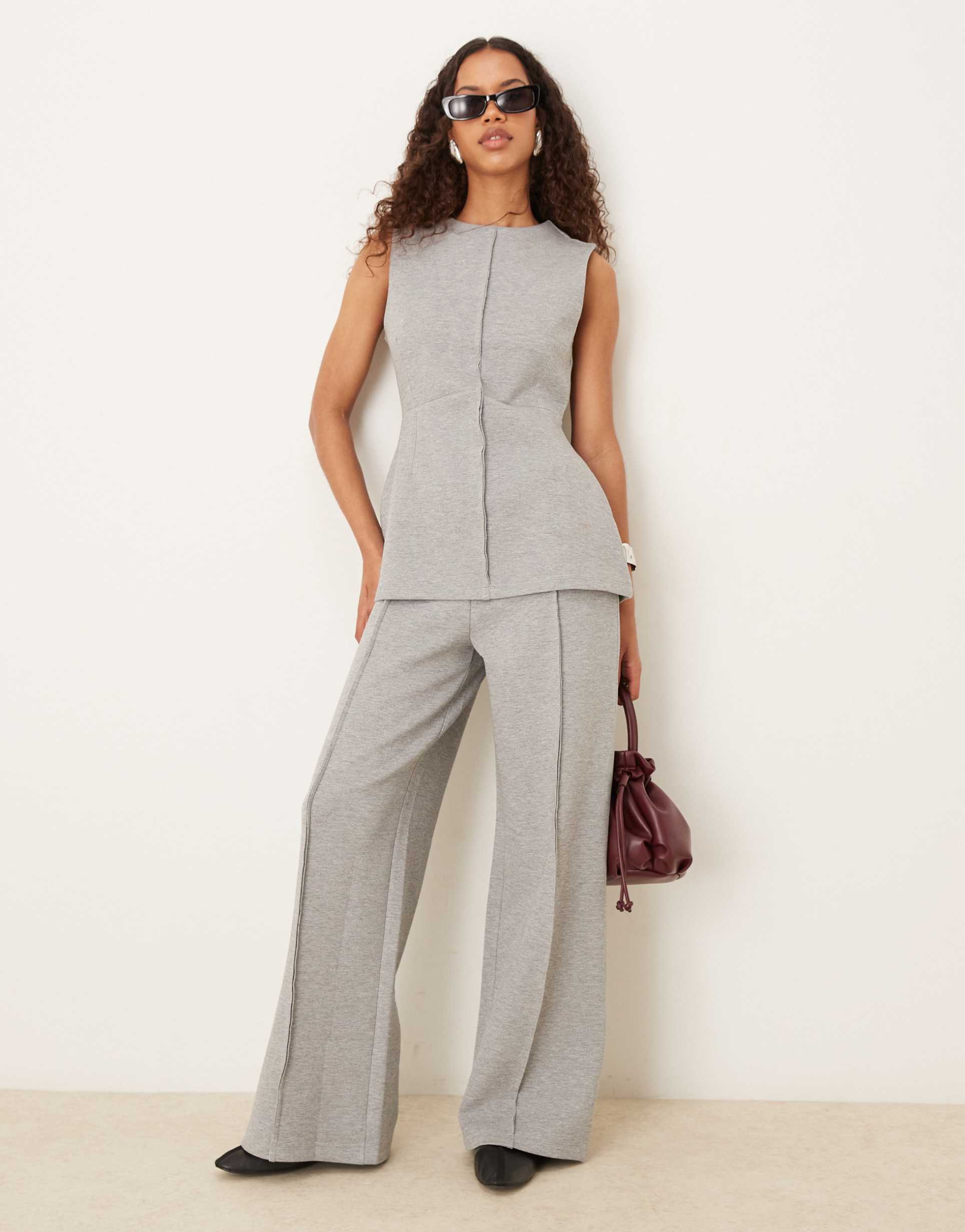ASOS DESIGN wide leg jogger co-ord in scuba-style fabric in grey marl - GREY