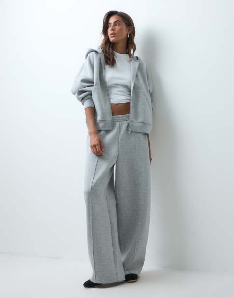 ASOS DESIGN wide leg jogger in scuba-style fabric with pleat detail in grey marl - view 1