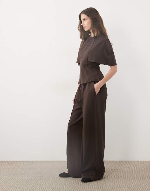 ASOS DESIGN Wide leg jogger set in brown, 2 of 5