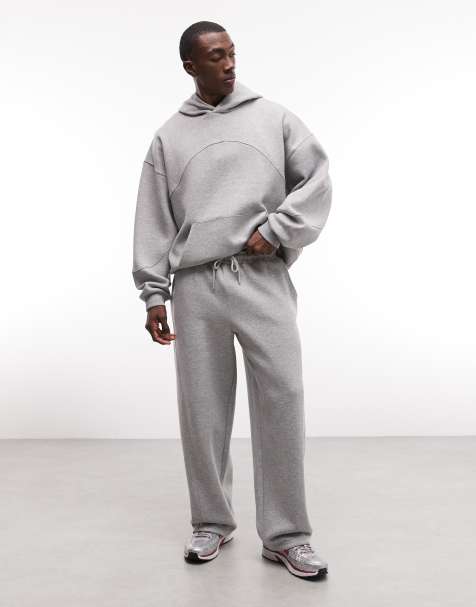 ASOS DESIGN wide leg jogger with cut and sew in grey marl - view 1