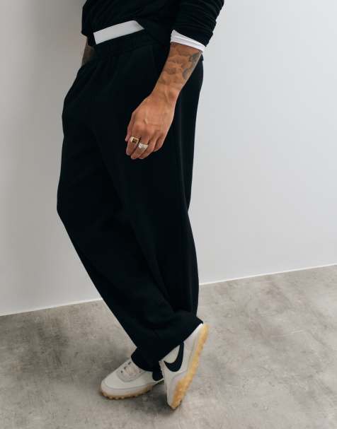 ASOS DESIGN wide leg jogger with double waistband in black - view 1