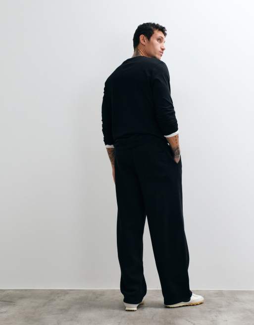 ASOS DESIGN wide leg jogger with double waistband in black, 5 of 5