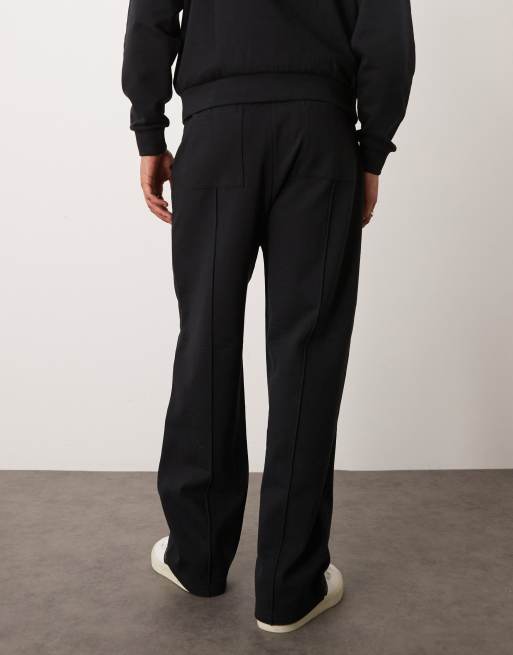 ASOS DESIGN wide leg jogger with pin tucks and zip fastening in black, 4 of 5
