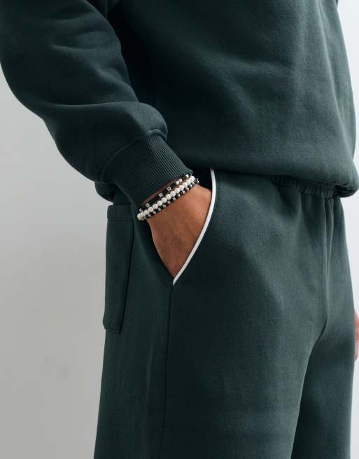 ASOS DESIGN wide leg jogger with piping in darkest spruce, 4 of 5