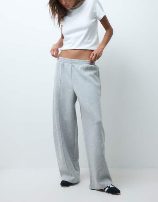 ASOS DESIGN wide leg jogger with pleat detail in grey marl scuba-style fabric, 2 of 5