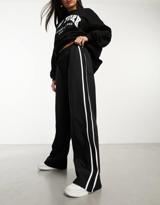 Women's Black Tall Side Stripe Wide Leg Jogger