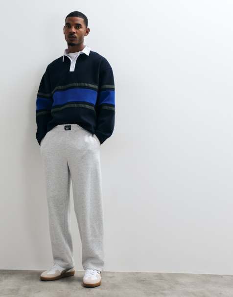 ASOS DESIGN wide leg jogger with woven tab in light grey - view 1
