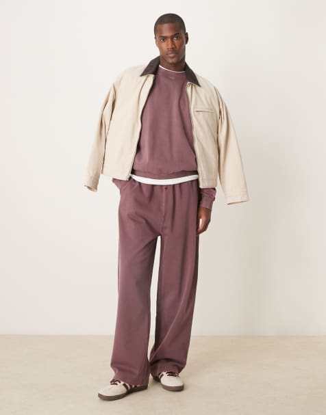 ASOS DESIGN wide leg joggers in washed burgundy - view 1
