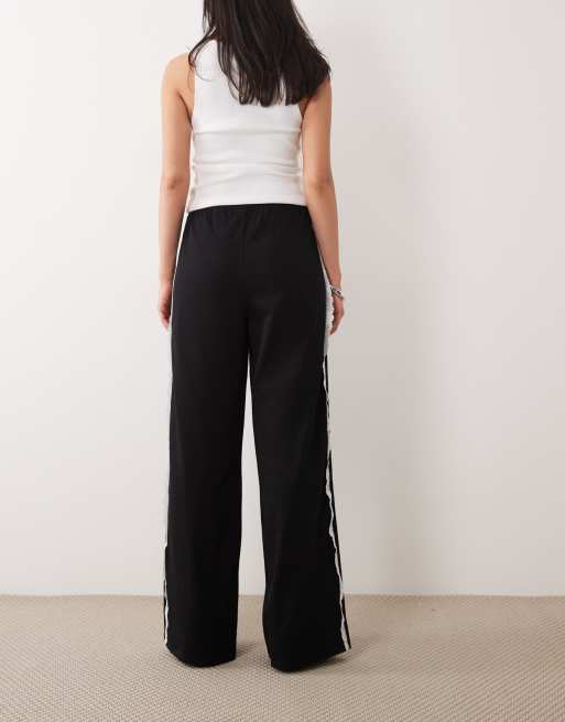 ASOS DESIGN wide leg joggers with lace details in black, 5 of 5