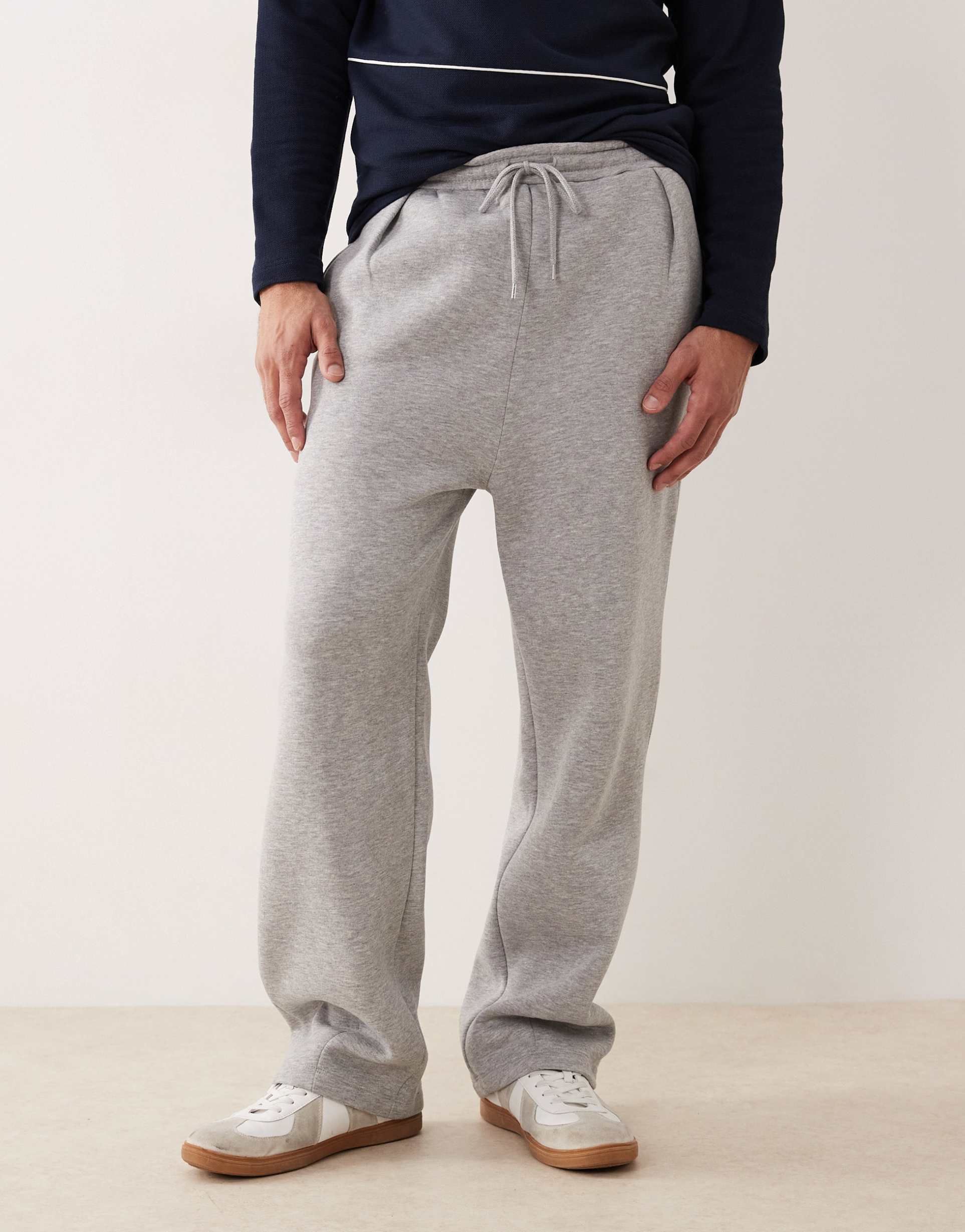 ASOS DESIGN wide leg joggers with pinched hem in grey marl