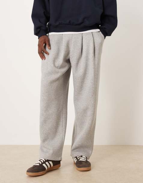 ASOS DESIGN wide leg joggers with pleats in grey marl