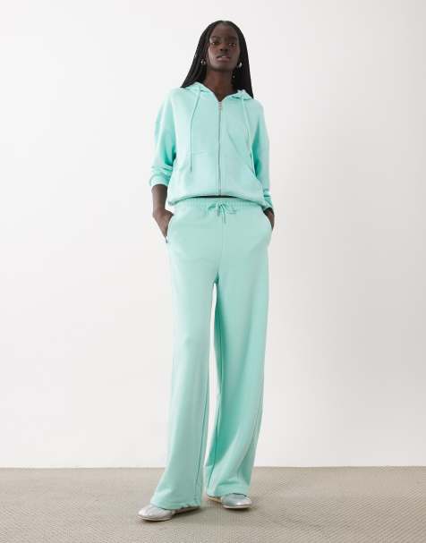 ASOS DESIGN wide leg joggingbukser med sidesøm, del af sæt, i turkis - view 1
