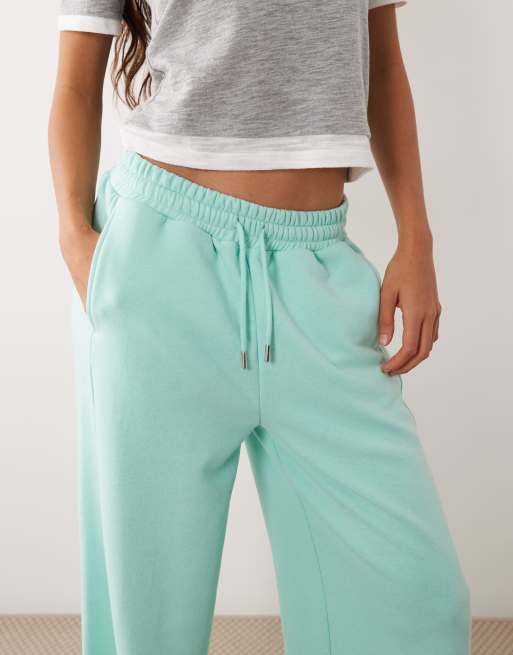 ASOS DESIGN wide leg joggingbukser med sidesøm, del af sæt, i turkis, 4 af 5