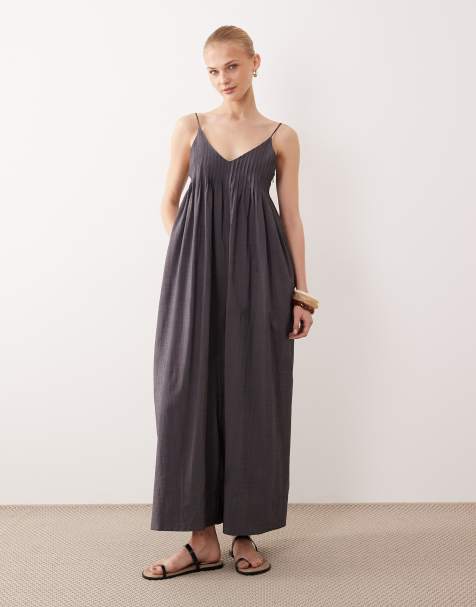 ASOS DESIGN wide leg jumpsuit with pintuck detail in grey - view 1