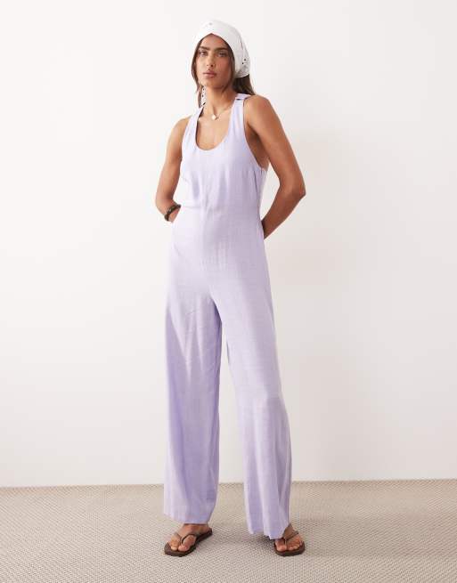 ASOS DESIGN wide leg jumpsuit with twist back in lilac, 2 of 4