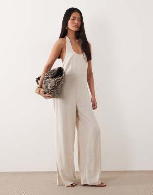 Asos Design Wide Leg Jumpsuit With Twist Back In White