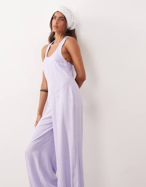 ASOS DESIGN wide leg jumpsuit with twisted back in lilac - view 1