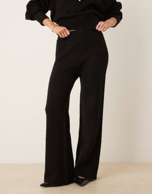 Asos Design Wide Leg Knit Pants In Black