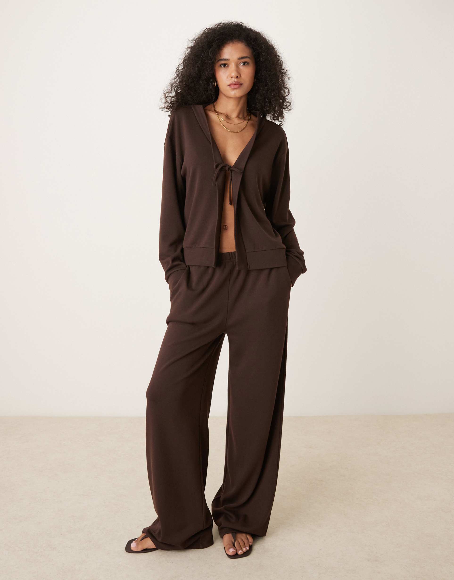 asos design wide leg knit pants in chocolate - part of a set