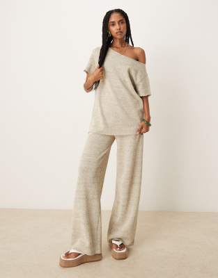 wide leg knit pants in heather gray - part of a set