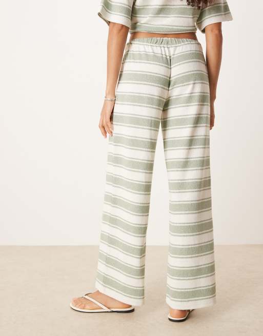 ASOS DESIGN wide leg knit pants in sage stripes - part of a set