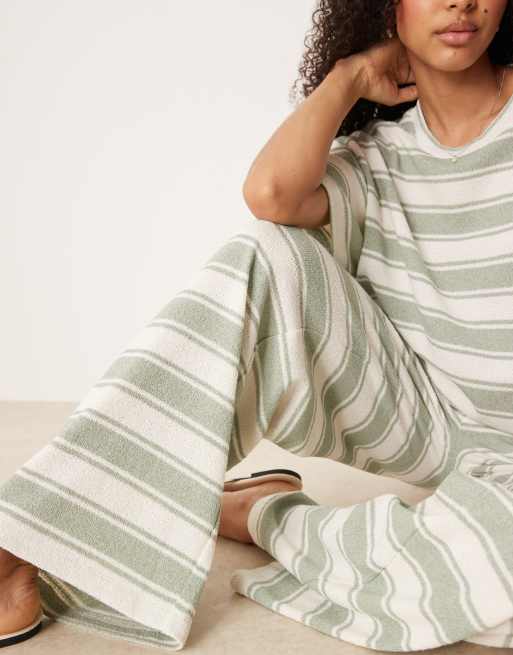 ASOS DESIGN wide leg knit pants in sage stripes - part of a set, 4 of 5