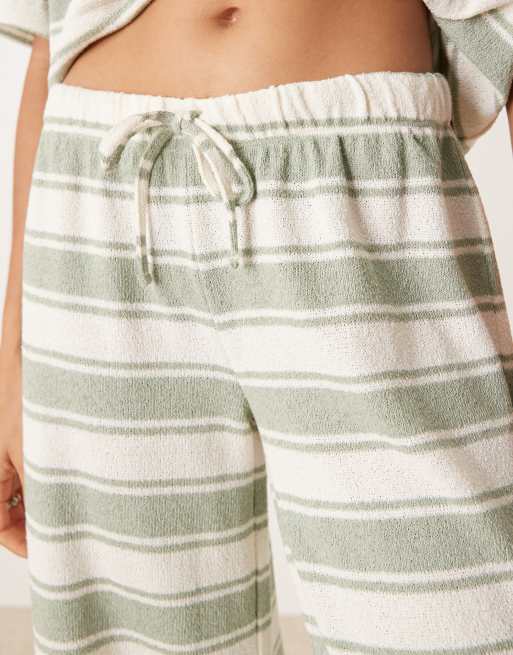 ASOS DESIGN wide leg knit pants in sage stripes - part of a set