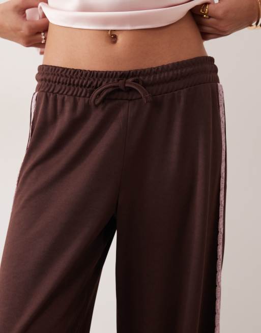 ASOS DESIGN wide leg lace detail tricot jogger in chocolate, 5 of 5