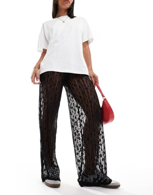 ASOS DESIGN wide leg lace trousers in black