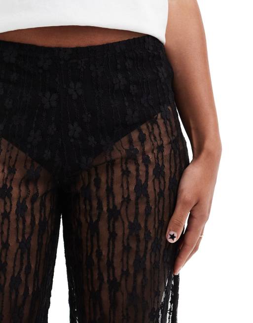 ASOS DESIGN wide leg lace trousers in black