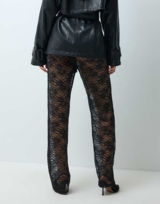 ASOS DESIGN wide leg lace pants in black, 2 of 5