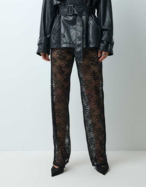 ASOS DESIGN wide leg lace pants in black, 4 of 5